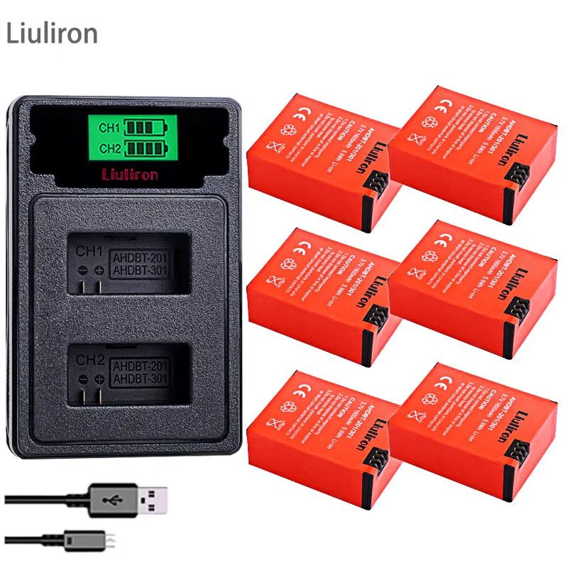 charger and 6battery Go Pro hero 3 3+ gopro3 gopro 3 hero 3 батареи для Gopro hero 3 3+ Black Edition белый серебряный выпуск HD камеры аксессуары - Цвет: charger and 6battery