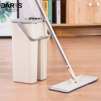 

Hand Free Microfiber Mop and Bucket System for Floor Cleaning with 4 Washable Flat Microfiber Mop Pads