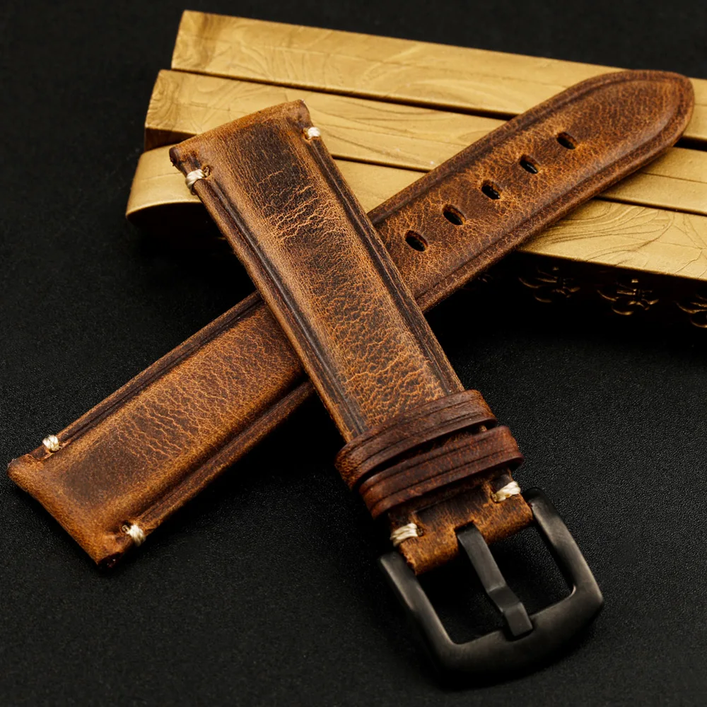 Handmade Calf Leather Watchband 18 19 20 21 22MM Vintage Leather Strap