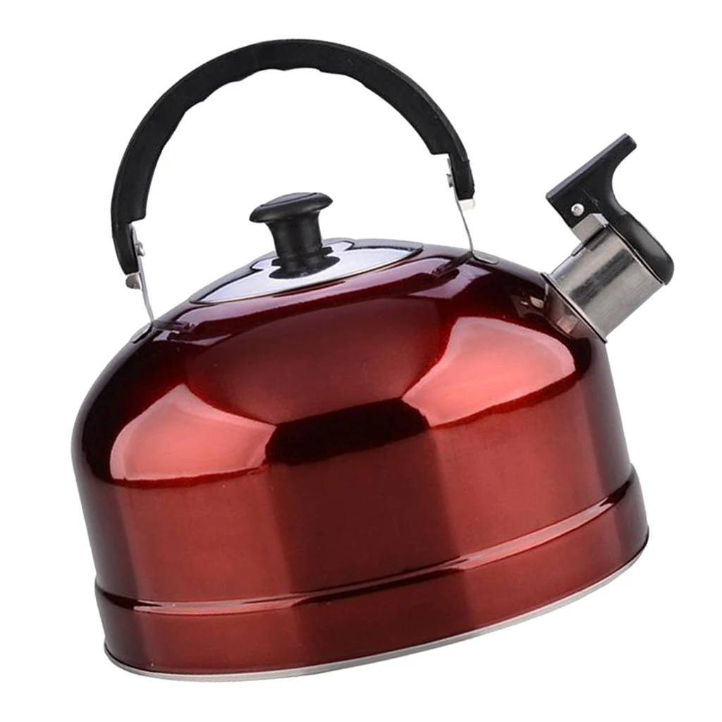 Whistling Tea Kettle Stainless Steel Stovetop Teakettle Sturdy Teapot for Tea Coffee Fast Boiling, Red Mirror Finish 4 Liter