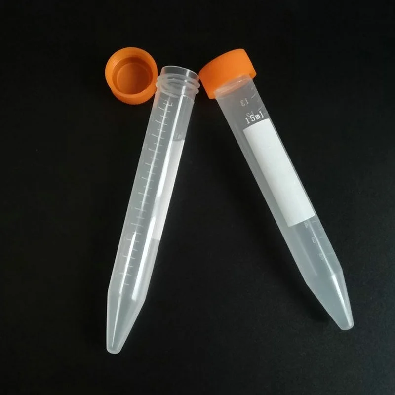 100Pcs/Pack 15ml Conical Bottom Plastic Centrifuge Tubes With Graduated Marks, Scrow Cap