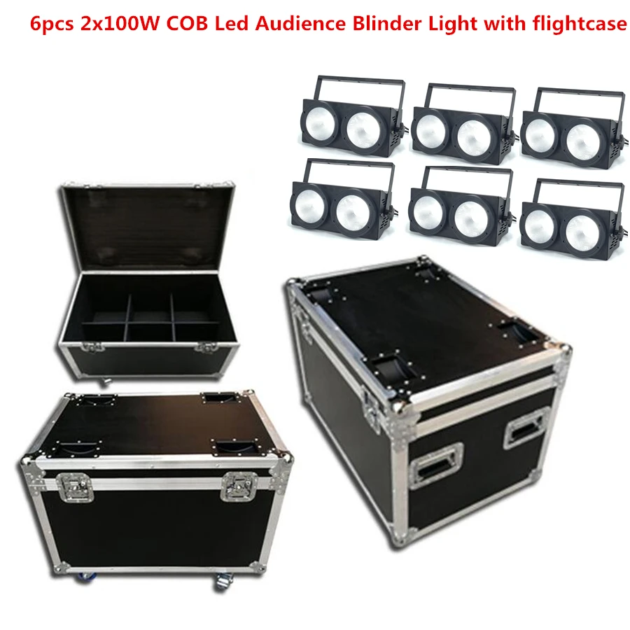 6pcs-200W-COB-Led-Audience-Blinder-Light-with-flightcase-2eyes-RGBWA-UV-6in1-2x100W-Led-Strobe