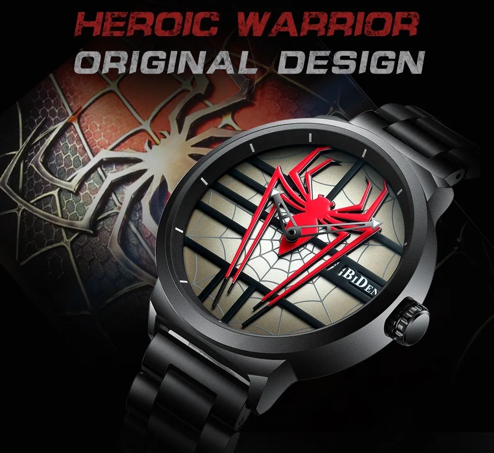 

TOP Brand BIDEN Quartz Watch 2019 Sport Spider Men Personality Wristwatch 30M Waterproof Christmas Gift High Quality Watch