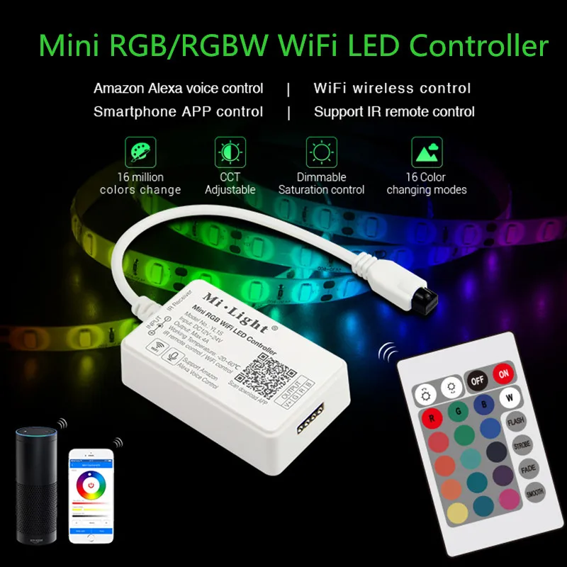 MiBoxer Milight Wifi RGB RGBW Светодиодная лента управление ler приложение для смартфона Alexa ИК