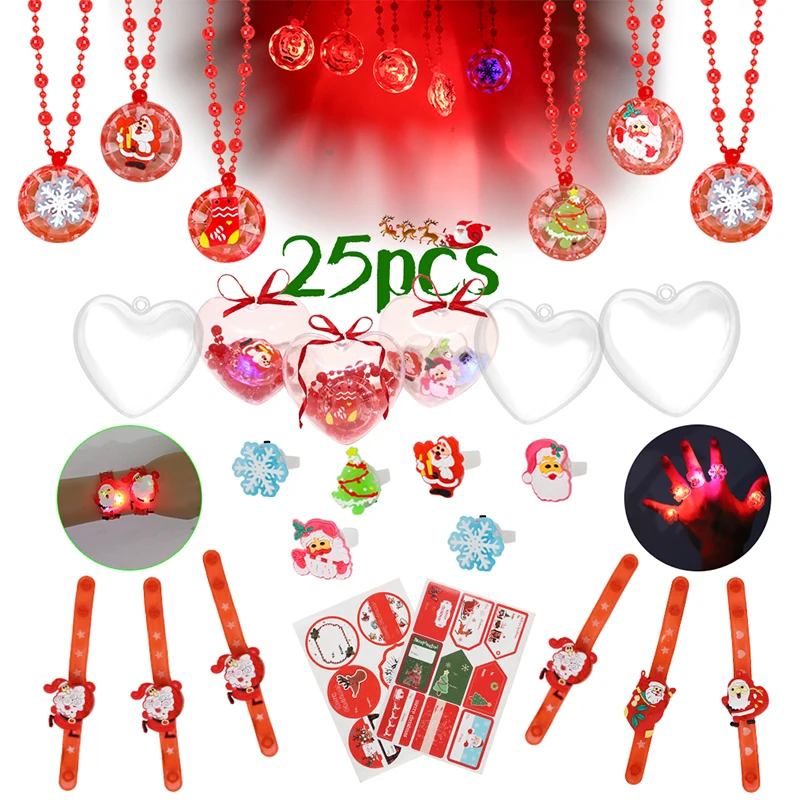 

25Pcs LED Christmas Party Favors Light Up Kids Toys Necklaces/Bracelets/Rings Christmas Gift For Kids Birthday Goodie Bag Filler
