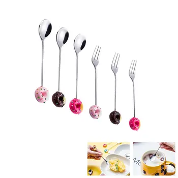 

ZLCA Coffee Spoon Candy Mini 304 Stainless Steel Doughnut Donuts Fruit Fork Stirring Spoon Teaspoon Dessert Tea Spoon Tableware