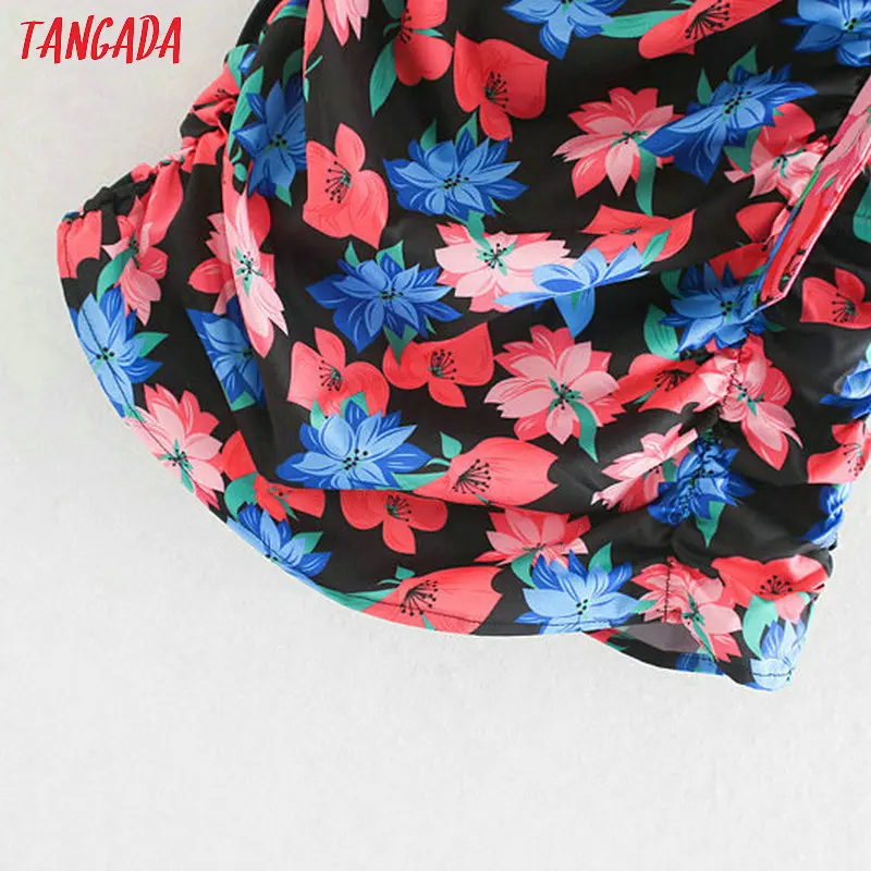 Tangada women elegant wrap dress flower print V neck three-quarter sleeve fashion boho style female mini dresses CE451