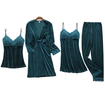 

Pajamas sets Winter Women pajama Warm pajamas 4pcs/sets Gold Velvet Camisole Women Night suit pajamas Women Autumn Winter 5.0