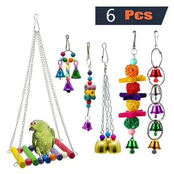 

6Pcs Parrots Toys And Bird Accessories For Pet Toy Swing Stand Budgie Parakeet Cage African Grey vogel speelgoed parkiet