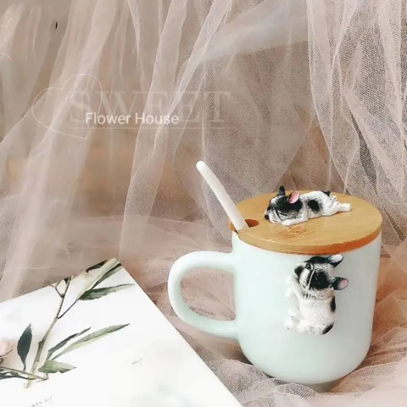 401 мл Kawaii Dog керамическая 3D корги Французский бульдог кружка с бамбуковая чашка крышка креативный декор дома магазина Органайзер подарки для девочек