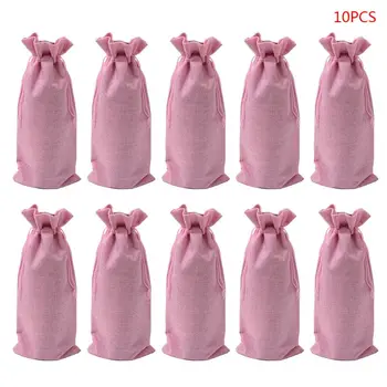 

10pcs Rustic Linen Drawstring Champagne Red Wine Bottle Bag Gift Packaging Wrap