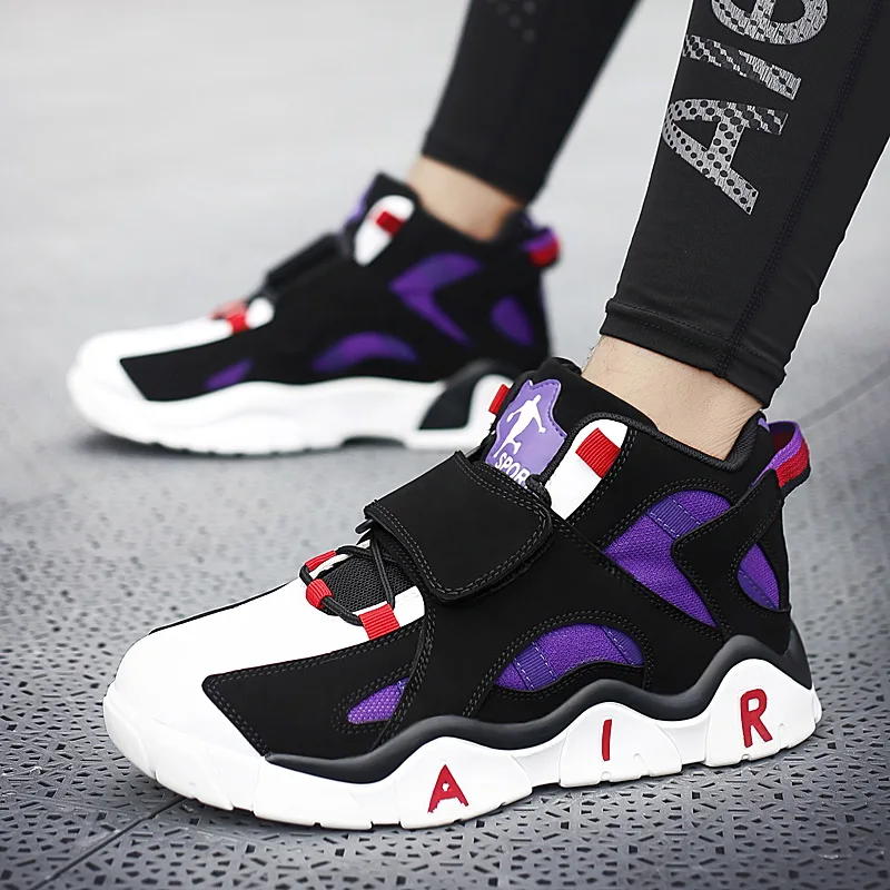 Black purple Уличные мужские баскетбольные кроссовки с дышащей амортизацией, сетчатые кроссовки, Нескользящие, пригодные для носки, высокое качество, спортивная обувь для тренировок - Цвет: Black purple