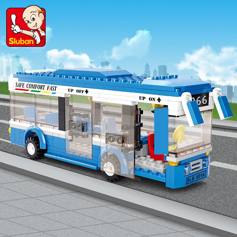 

235Pcs City Single-Decker Bus Car Model Building Blocks Sets Juguetes Bricks Figures Playmobil Educational Toys for Children