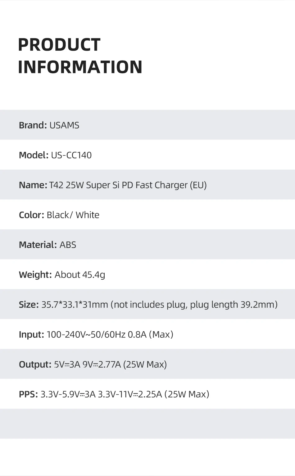 USAMS Super Si 25W PD Charger Super Fast Charger QC 3.0 2.0 USB Type C Charger 52 H33d2876cb0d448be8e01bd023f949988Z