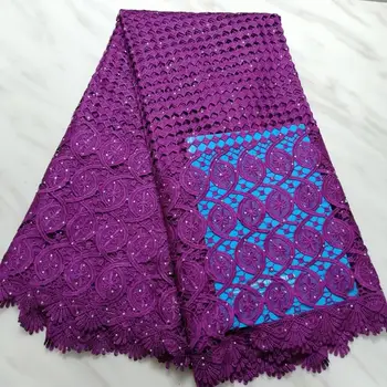 

2019Nigerian Wedding lace latest High quality african guipure cord lace With Stones fabric for Evening Dresses Winn225 Purple