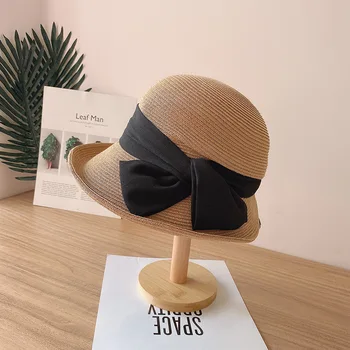 

2020 New Women Sun Hats Hand Made Straw Hat Girls Ribbon Bow Beach Hat Casual Straw Hat Summer Shade UV Protect Cap