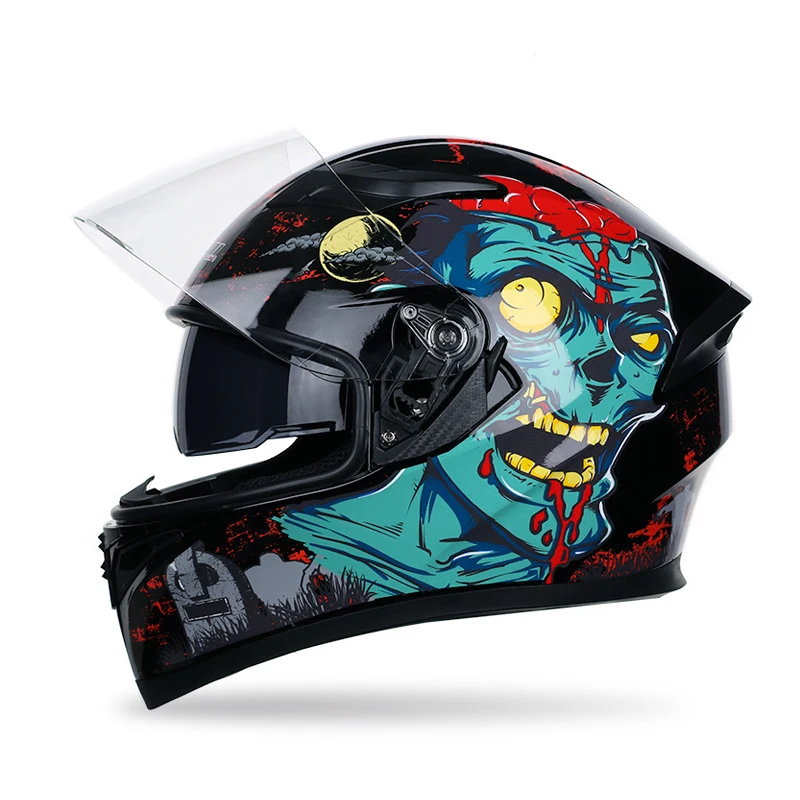 Взрослый мотоцикл полный лицо безопасности Регулируемый шлем мотоцикл большой размер цельный литой шлем с солнцезащитным козырьком двойные линзы