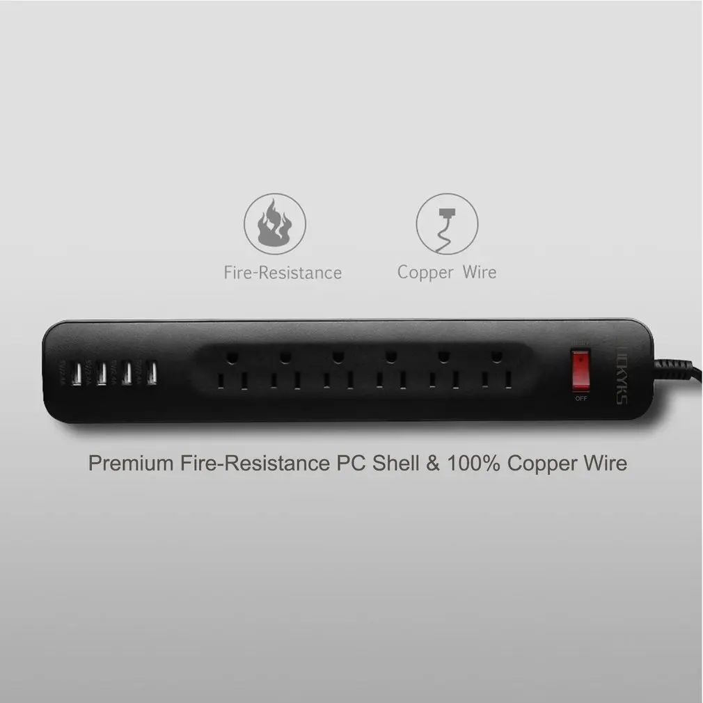 USB блок питания с 6 розетками переменного тока и 4 интеллектуальными зарядными портами usb 5 В/2,4 А защита от перегрузки защита от перенапряжения компактный размер