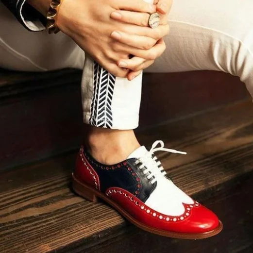

MEN'S FASHION RED WHITE STITCHING GENTLEMAN BROCK CARVED SHOES D336