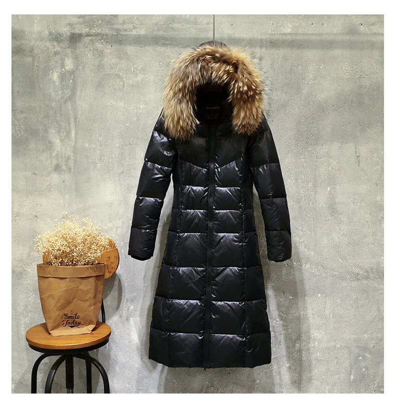 

Women Winter 90% Duck Down Jakcet Long Hoody Large Fur Collar Warm Puffer Jacket Windproof Parka doudoune femme hiver LX2517