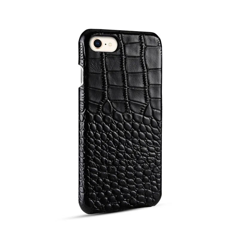 BestNull первый слой воловьей кожи крокодила линии задняя крышка чехол для iPhone 7 4,7 дюймов смартфон - Цвет: Черный