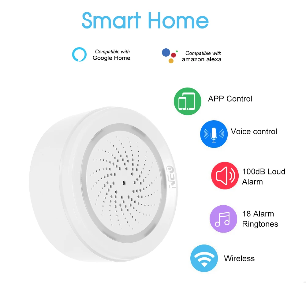 

NEO Wifi Siren Alarm Sensor Smart Alarm Siren Home Security System Tuya Smart Life APP Compatible with Alexa Google Home