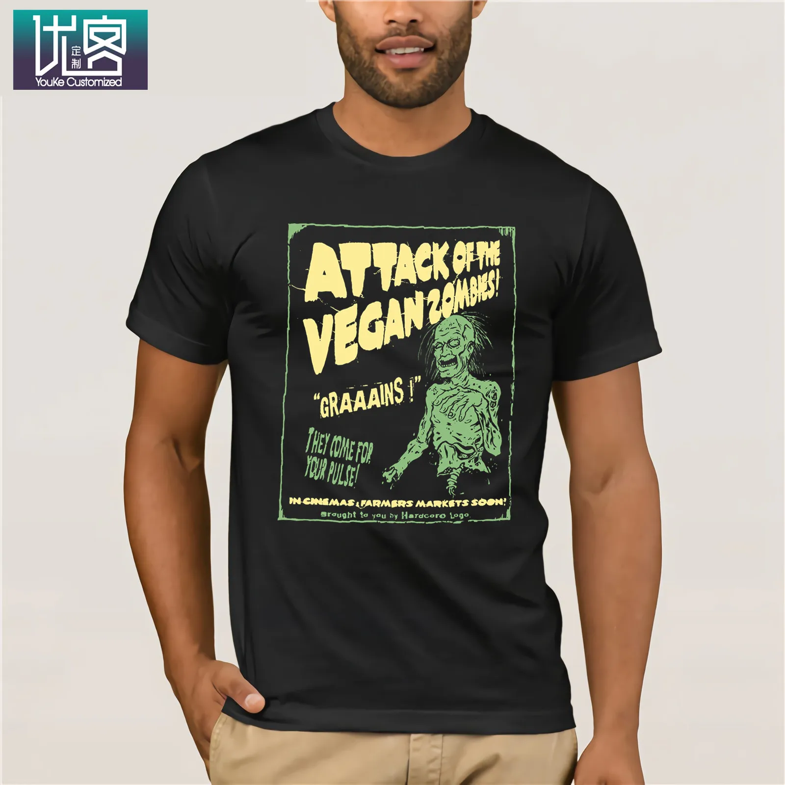 Vegan Shirt Attack of Vegan Zombie T Shirt for Vegetarian Tee Cool Funny T- Shirt High Quality Tees Men Summer Short Sleeves