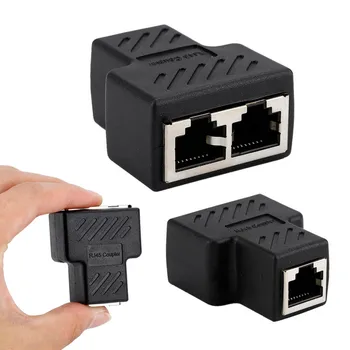 

New 1 To 2 LAN RJ45 Plastic Cover Copper Core Black Connector Network Cable Splitter Extender Plug Adapter Connector