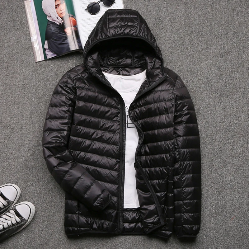 Men Winter Duck Down Hooded Fluffy Jacket Portable Windproof Parkas 5xl 6XL