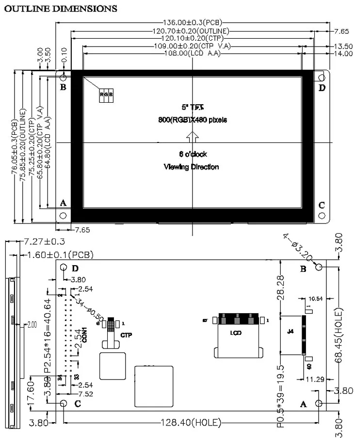 " /5,0" дюймов 800*480 SSD1963 40 P/34P_MCU TFT емкостный сенсорный ЖК-модуль дисплей экран панели совместимый Alientek STM32 плата