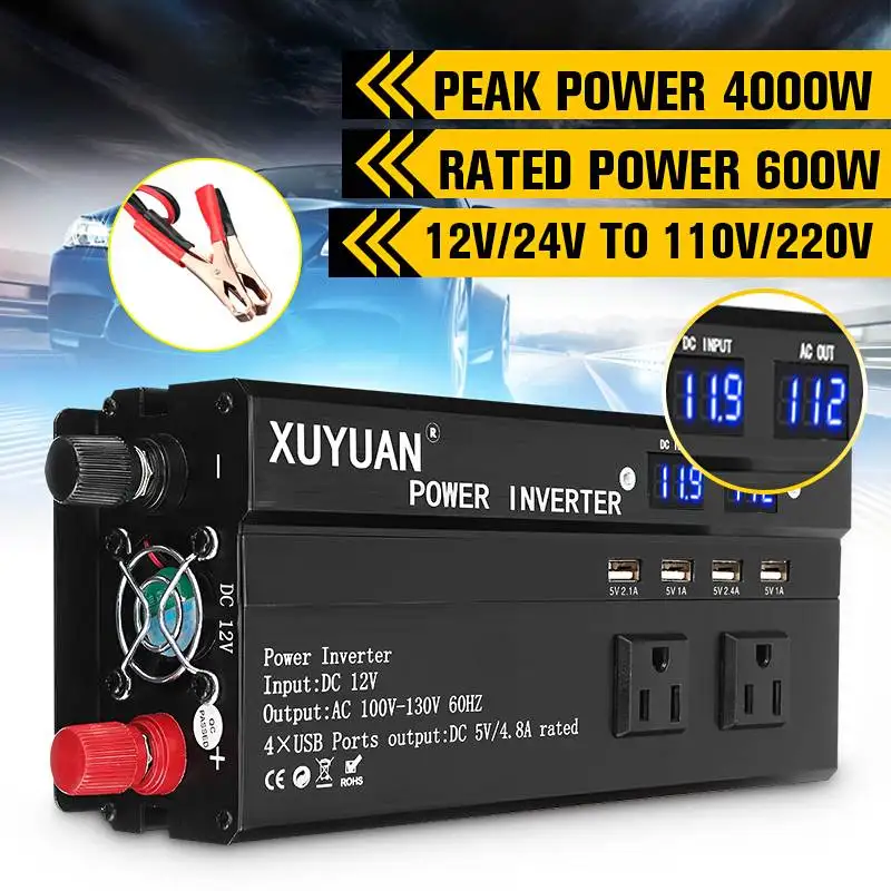 

Solar Inverter 12V 220V 4000W P eak Power Voltage Converter Transformer DC 12V To AC 220V LCD car inverter Modified Sine Wave