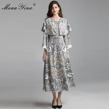 MoaaYina, модное дизайнерское платье, весна-осень, женское платье, плащ с расклешенными рукавами, винтажное, с принтом в стиле барокко, элегантные платья