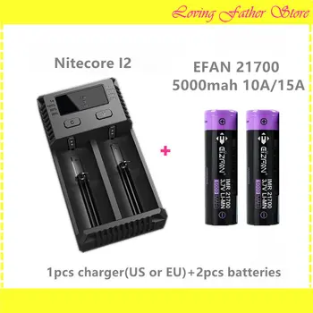 

2 pcs EFAN IMR 21700 5000mah 10/15A rechargeable batteries with 1 pcs NITECORE NEW I2 lithium rechargeable battery charger