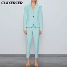 2020 Spring OL Work Pants Suit Women Single Button Office Lady Blazer Jacket &Trouser Pink Purple 2 Piece Set Female Costume