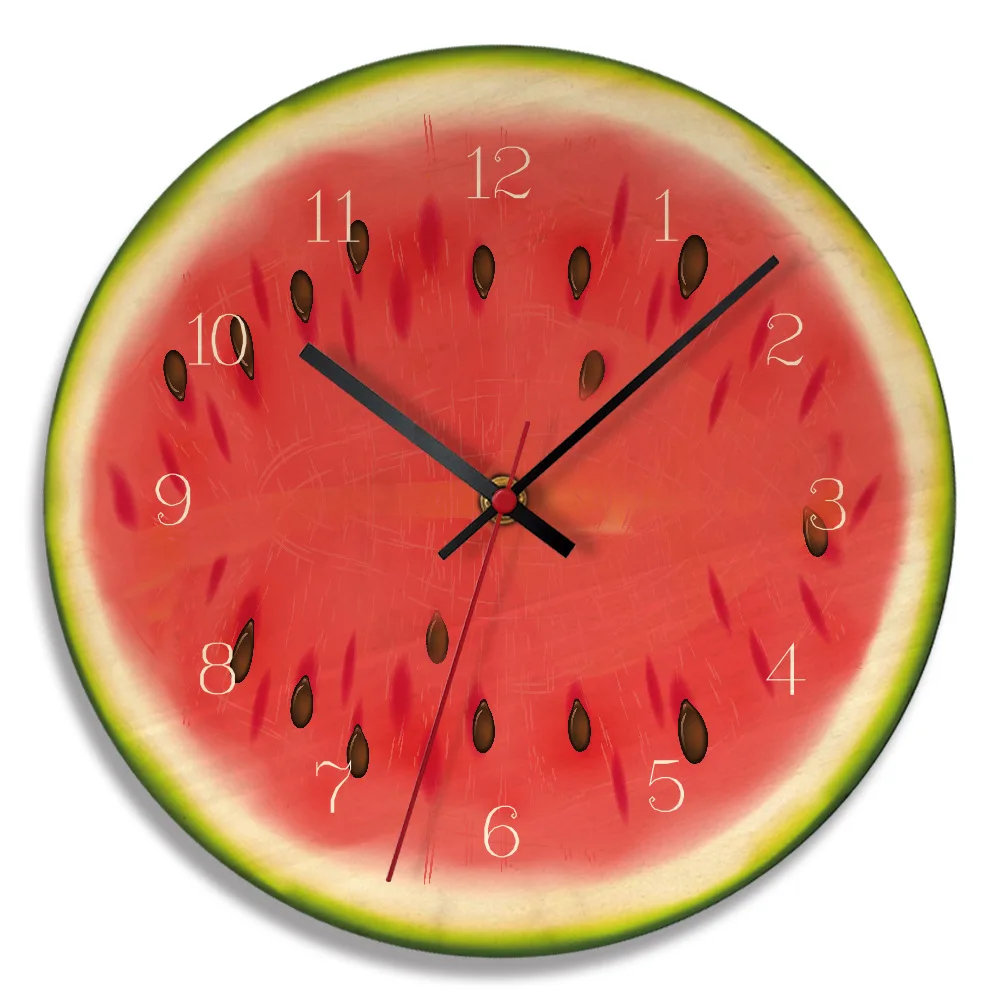 wooden wall clock Frameless 28cm Diameter Simulation Fruit Sweet watermelon Silent Movement Dry Battery Power Home Decoration | Дом и сад