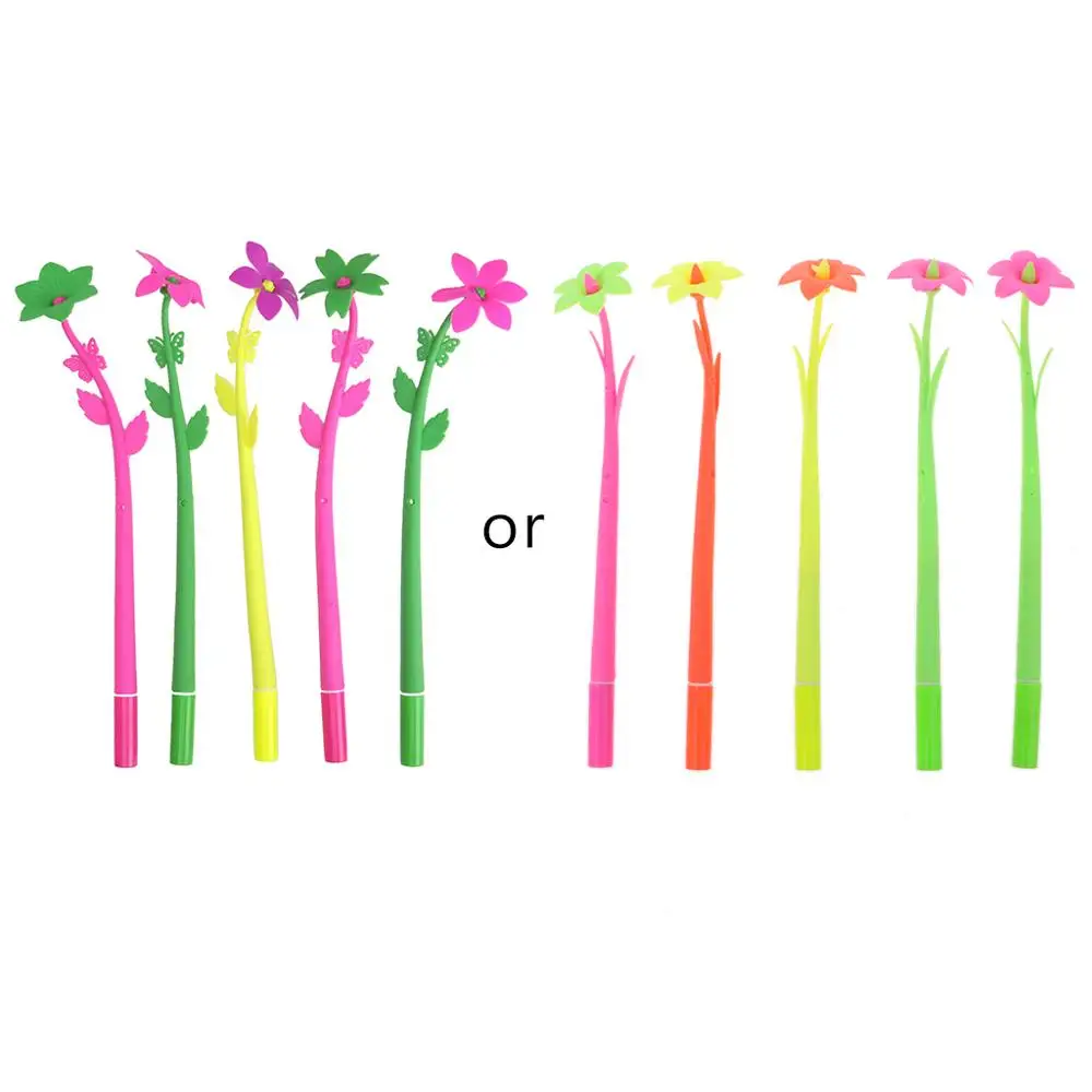 

5pc Creative Office Stationery Simulation Plant Flowers Soft Silicone Gel Pen 0.5mm
