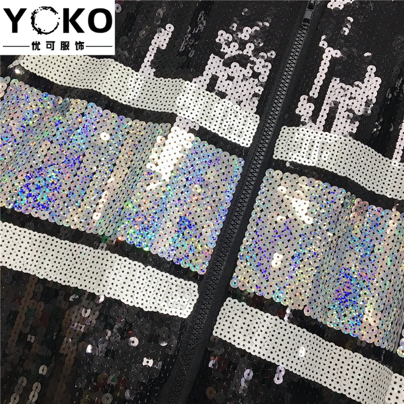 Женский блестящий костюм для выступлений YOKO куртка с блестками и длинными
