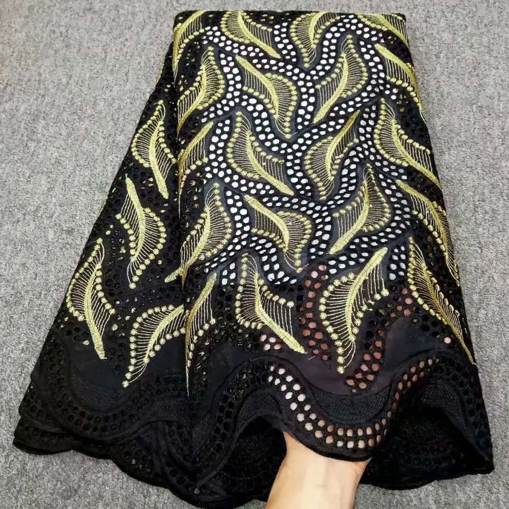 

5 yards Full embroidery African Swiss Voile lace fabric with breathable eyelet holes stones Soft high quality