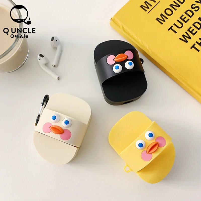 

Q UNCLE Funny Duck Protective Case for Apple Airpods Personality Slippers Style Bluetooth 1/2 Generation Universal Headphone Box