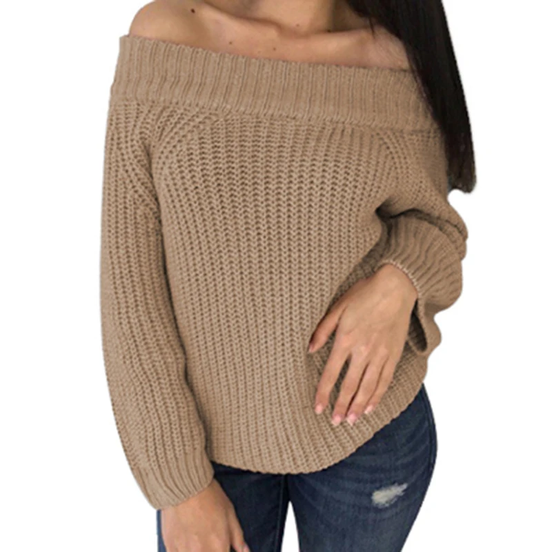 Women Off Shoulder Pullover Womens Sweater Knitted Sweater Women Long Sleeve Loose Jumpers Oversized Sweater Pull Femme