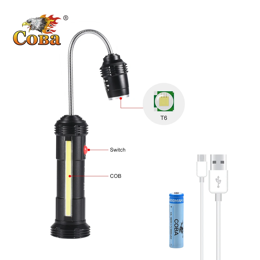 

COBA T6 led worklight COB BBQ lamp waterproof barbecue light usb rechargeable aluminum alloy grill light zoomable magnetic
