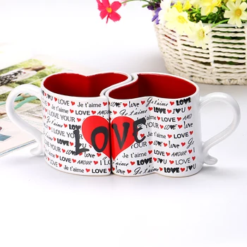 

Personality trend Ceramic pair cup creative heart lover water cup gift boxed mark cup
