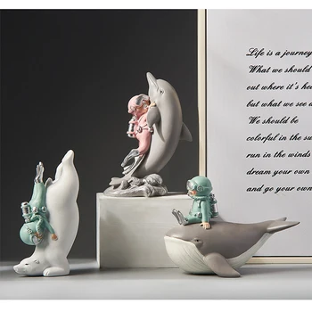 

Nordic Creative Cute Polar Bear Dolphin Whale Ornaments Resin Diver Children's Room Home Decoration Accessories Birthday Gifts