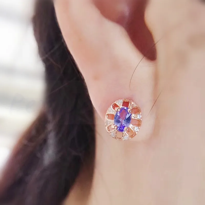 Серьги-гвоздики из натурального танзанита,, 0.9ct* 2pcs, драгоценные камни для мужчин или женщин Q910297