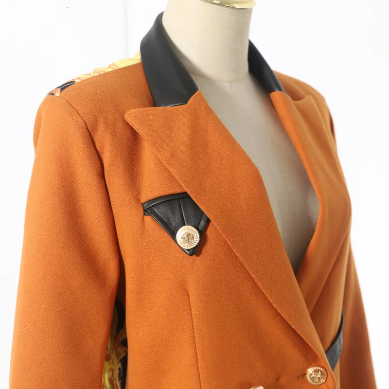 WOMENGAGA Mew Notched Collar Full Sleeves High Waist Double Breasted Wool Blazer Printed Short High Waist DG041