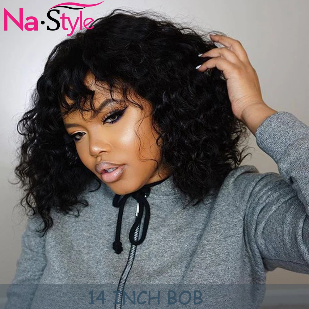 Afro Curly Wig With Bangs Human Hair Natural Black 13x6 Culry Bob Lace Front Wigs For Black Women Glueless Lace Wigs Pre Plucked Human Hair Lace Wigs Aliexpress
