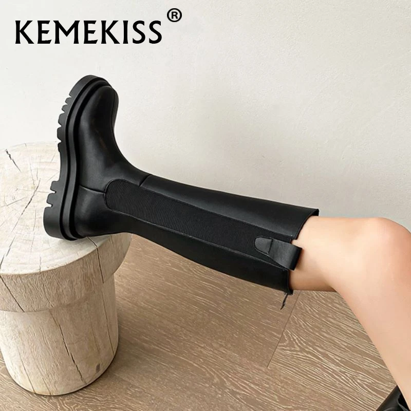 Женские сапоги из натуральной кожи KemeKiss Размеры 33-43 до середины икры с круглым
