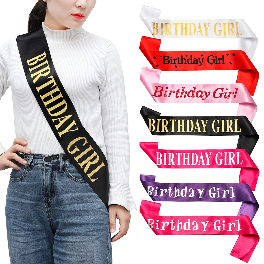 Ribbons Shoulder Decorations Birthday Girl Sash Glitter Happy Party Supplies 