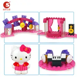 Hello kitty, музыкальная шкатулка hello kitty, детские развивающие сборные строительные блоки, игрушки для девочек, игровой дом, подарок на день