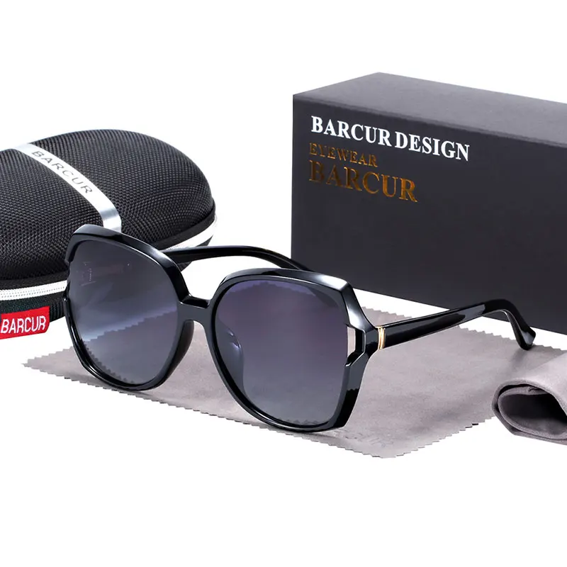 BARCUR TR90 женские солнцезащитные очки, поляризованные солнцезащитные очки для женщин, защита от уф400 лучей - Цвет линз: Black Gray